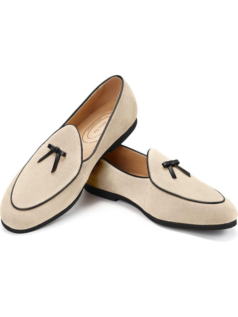 Men's Beige Suede Leather Slip-on Casual Penny Belgian Loafers Flats Shoes - Picture 3 of 6